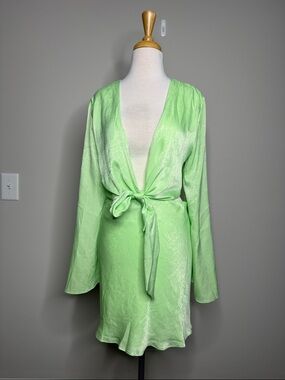 ASOS Cut-Out Mini Lime Dress Wrap Top Party Vacation Date Night Flowy Size 14